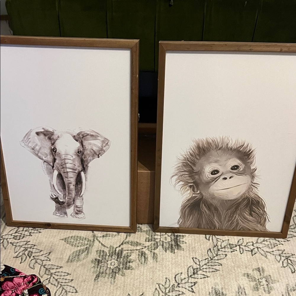 Framed Neutral ELEPHANT Animal Art Print - Set of 1